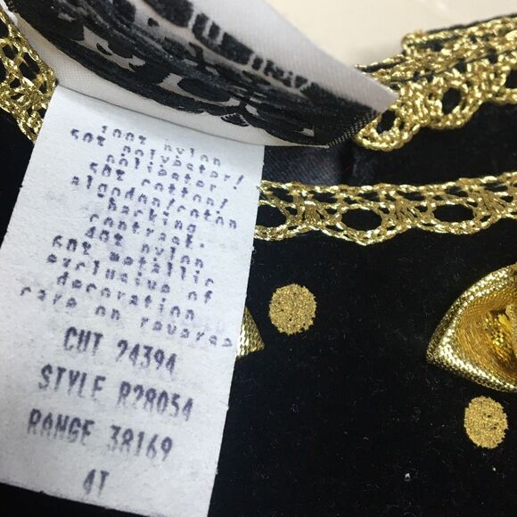 Vintage Jo Lene Black Gold Polkadot Velvet High Waist Dress Girls Size 4T - Picture 8 of 8